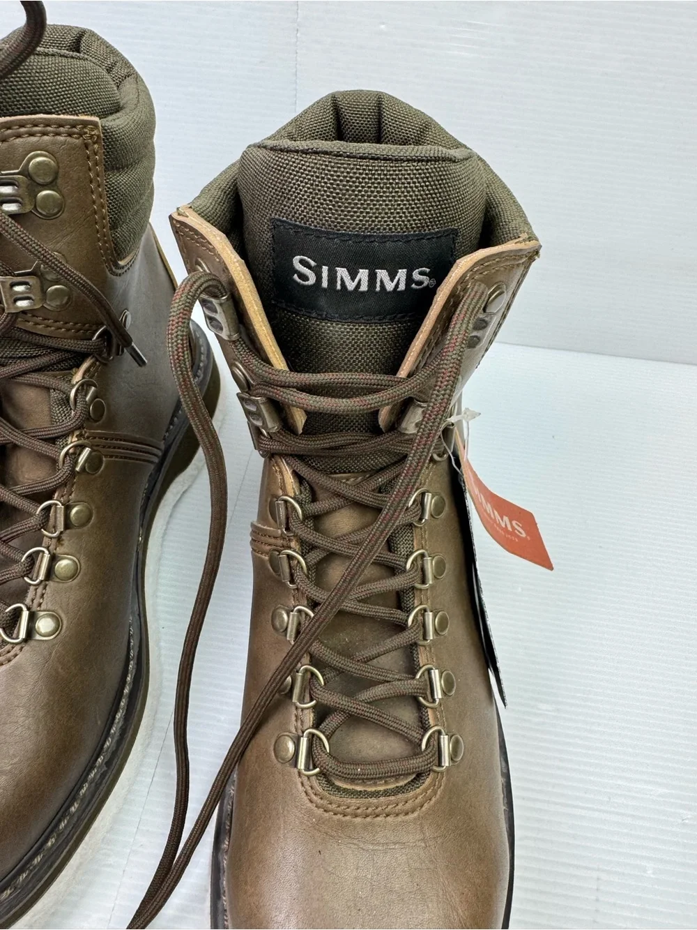 Simms VTG Brown/Green Leather Cordura Fly Fishing Wading Boots Felt Soles Men 9